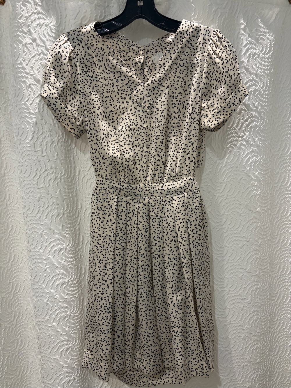Cream and Black Dot XS Short Sleeve Midi Dress